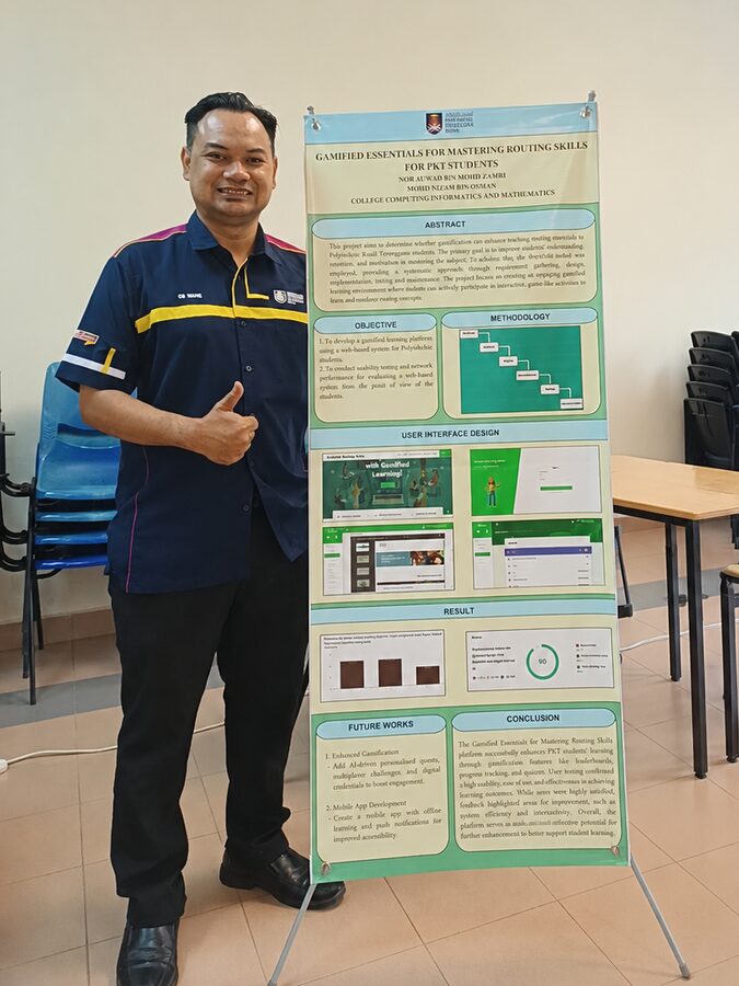 Mohammad Hafiz bin Ismail greeting visitors at an event booth